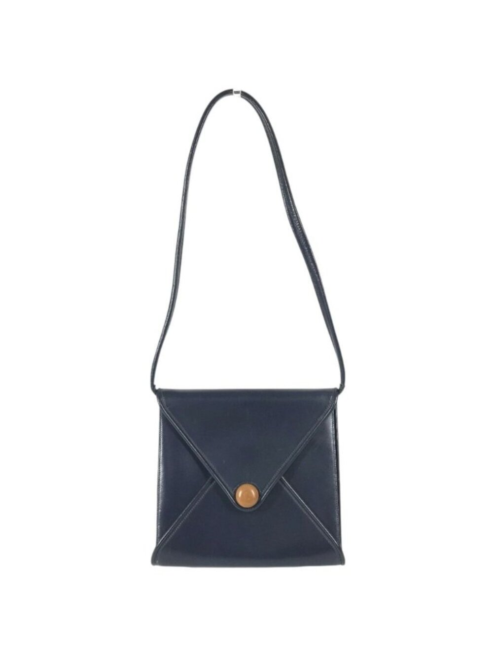 Hermes Shoulder Bag Wood Button Vintage Leather Navy